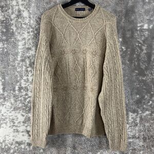 Grant Thomas Mens Size L Extra Fine Merino Wool Silk Knit Sweater Beige